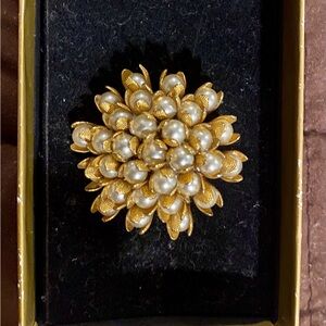 Elegant Vintage Austria Gold and Pearl Floral Brooch